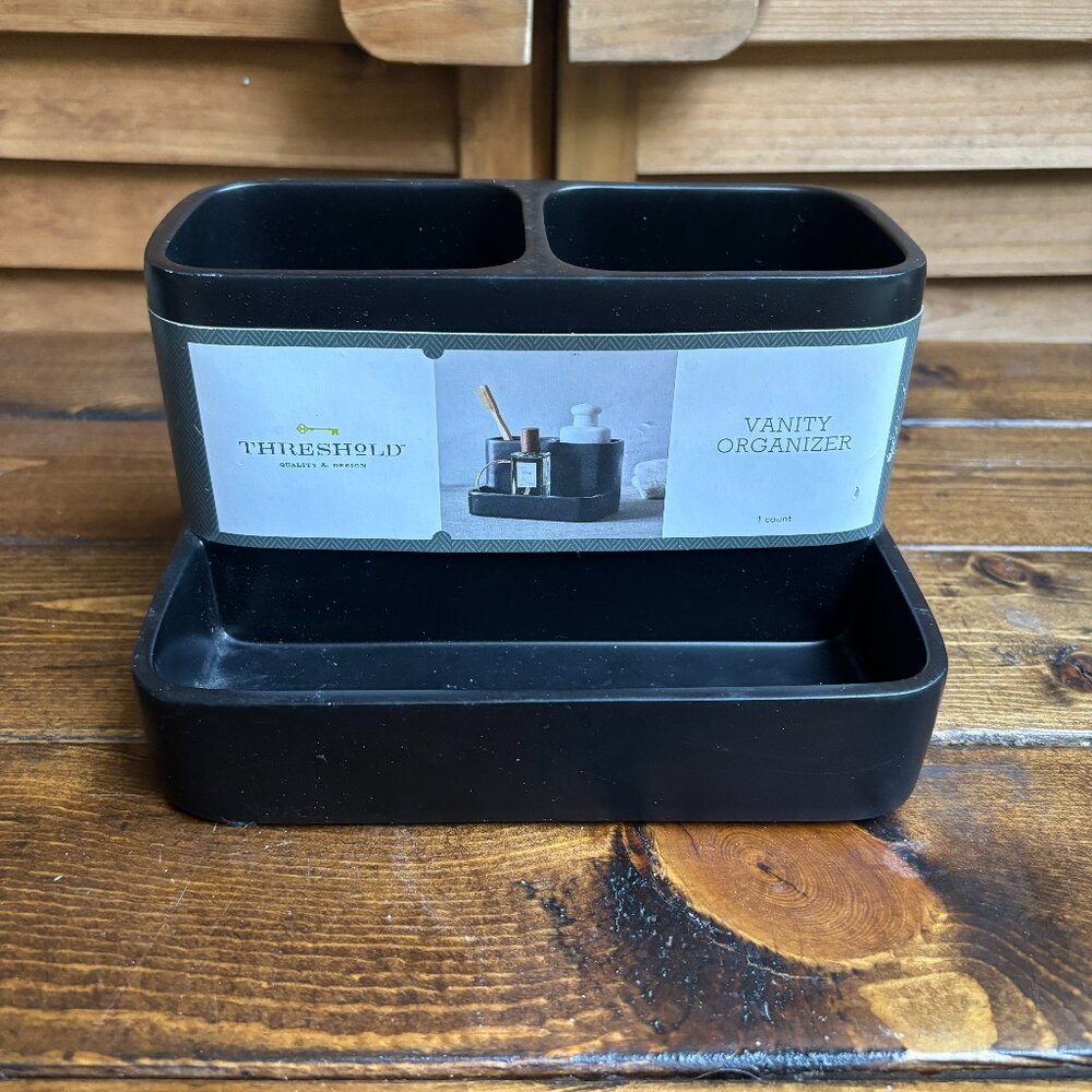 Threshold Black Vanity Organizer with‎ Compartments – Modern Countertop Storage